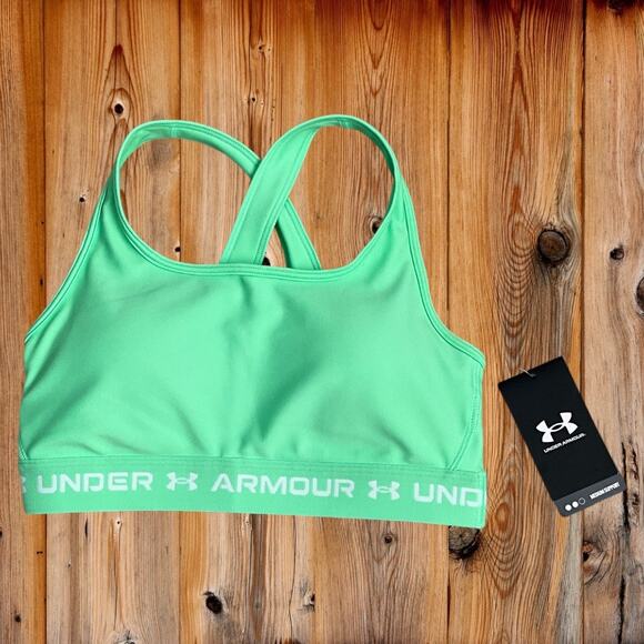 NWT! Under Armour Cross Back  Mid Compression Bra in Lime Green Size Medium - Picture 1 of 2